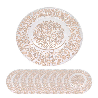Neel Blue Charger Plates for Table Decoration - Royal Rose Gold Design - Pack of 12