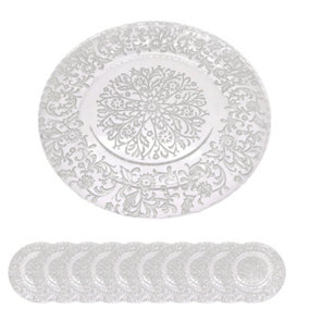 Neel Blue Charger Plates for Table Decoration - Royal Silver Design - Pack of 12
