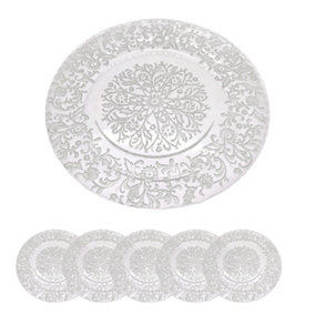 Neel Blue Charger Plates for Table Decoration - Royal Silver Design - Pack of 6