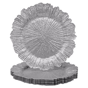 Neel Blue Charger Plates for Table Decoration - Vintage Design Silver - Pack of 6