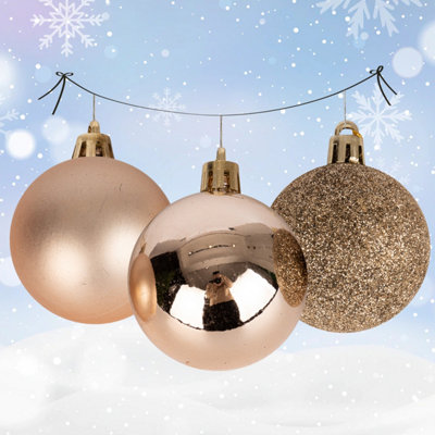 Neel Blue Christmas Baubles for Xmas Tree Decoration with Strings - Champagne - 10cm - Pack of 3 Price Comparisons | Compare The Build