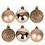 Neel Blue Christmas Baubles for Xmas Tree Decoration with Strings - Pale Pink - 6cm - Pack of 6