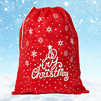 Neel Blue Christmas Snowflakes Red Felt Sack - 60cm x 50cm