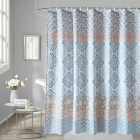 Neel Blue Damask Shower Curtain Polyester Fabric Bathroom Curtain Mould & Mildew Resistant With 12 Curtain Hook