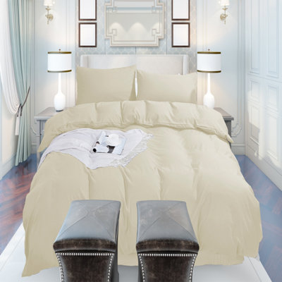 Neel Blue Double Duvet Cover & 2 Matching Pillow Cases - Ivory