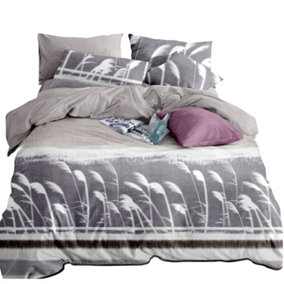 Neel Blue Double Printed Duvet Cover & 2 Matching Pillow Cases - Floral Grey