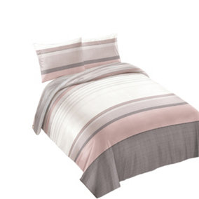 Neel Blue Double Printed Duvet Cover & 2 Matching Pillow Cases - Pastel Pink & Grey