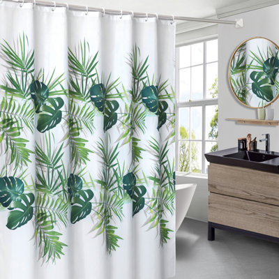 Neel Blue Green Flower Design Polyester Shower Curtain Mould & Mildew Resistant With 12 Curtain Hook  180cm x 200cm