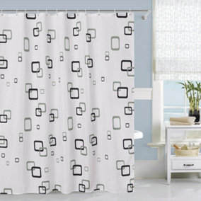 Neel Blue Grey&Black Square Shower Curtain Bathroom Curtain With 12 Curtain Hook Curtain 180 x 200cm