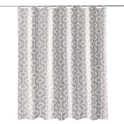 Neel Blue Grey Shower Curtain Polyester Mould & Mildew With 12 Curtain ...