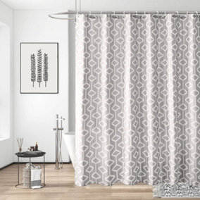 Neel Blue Grey Shower Curtain Polyester Mould & Mildew  With 12 Curtain Hook Waterproof Bath Curtain 180 x 200cm