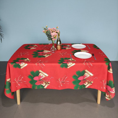 Neel Blue Jingle Bell Red  Polyester Xmas Design Tablecloth 60" x 84"