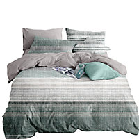 Neel Blue King Size Printed Duvet Cover & 2 Matching Pillow Cases - Green & Grey