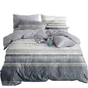 Neel Blue King Size Printed Duvet Cover & 2 Matching Pillow Cases - Grey & Blue