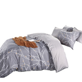 Neel Blue King Size Printed Duvet Cover & 2 Matching Pillow Cases - Grey & White