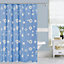 Neel Blue Light Blue Polyester Shower Curtain Mould & Mildew Resistant With 12 Curtain Hook 180cm x 200cm