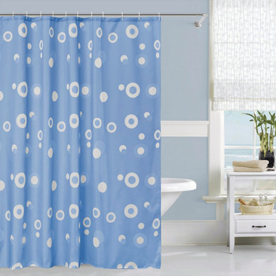 Neel Blue Light Blue Polyester Shower Curtain Mould & Mildew Resistant With 12 Curtain Hook 180cm x 200cm