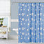 Neel Blue Light Blue Polyester Shower Curtain Mould & Mildew Resistant With 12 Curtain Hook 180cm x 200cm