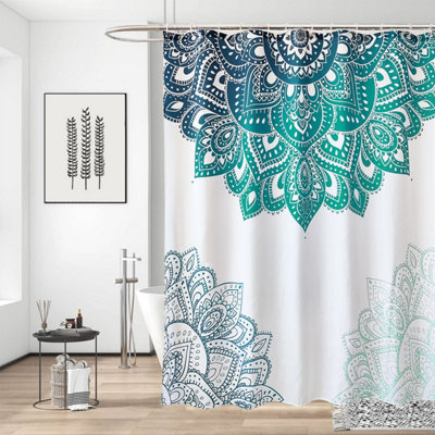 Neel Blue Mandala Shower Curtain Polyester Fabric Bathroom Curtain Mould & Mildew Resistant With 12 Curtain Hook