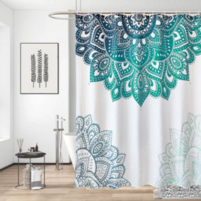 Neel Blue Mandala Shower Curtain Polyester Fabric Bathroom Curtain Mould & Mildew Resistant With 12 Curtain Hook