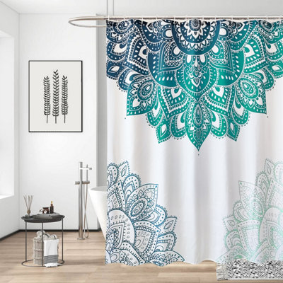 Neel Blue Mandala Shower Curtain With Hooks, 180cm x 180cm
