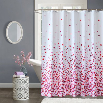 Neel Blue Mosaic Pink Pattern Shower Curtain Polyester Fabric Mould & Mildew Resistant With 12 Hook 180cm x 200cm Price Comparisons | Compare The Build