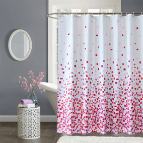 Neel Blue Mosaic Pink Pattern Shower Curtain Polyester Fabric Mould & Mildew Resistant With 12 Hook 180cm x 200cm