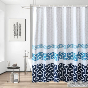 Neel Blue Navy Blue Shower Curtain Polyester Fabric Bathroom Curtain With 12 Curtain Hook 180cm x 200cm