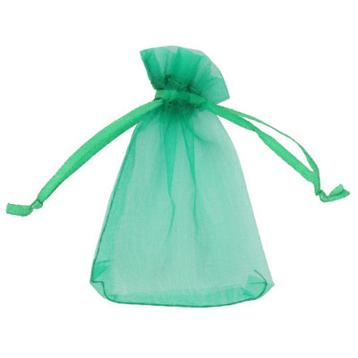 Neel Blue Pack of 100 Organza Bags, 7cm x 9cm Gift Bags Sheer Drawstring Pouches, Dark Green