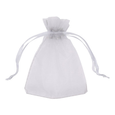 Neel Blue Pack of 100 Organza Bags, 7cm x 9cm Gift Bags Sheer Drawstring Pouches, Silver
