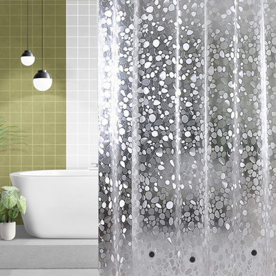 Neel Blue Pebbles Printed Shower Curtains  Mould & Mildew Resistant Bath Curtain With 12 Curtain Hook And 3 Magnets