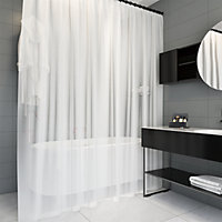 Neel Blue PEVA Shower Curtains Frosty White Shower Curtain Liner Mould & Mildew  With 12 Curtain