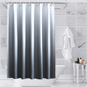 Neel Blue Polyester Fabric Bathroom Shower Curtain With Hooks  180cm x 200cm