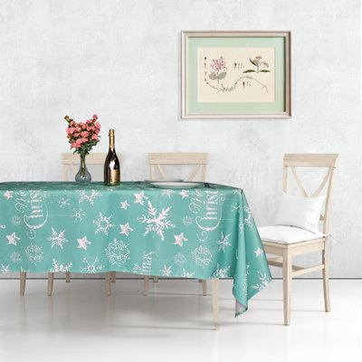 Neel Blue Polyester Rectangular Xmas Design Tablecloth 60" x 84"