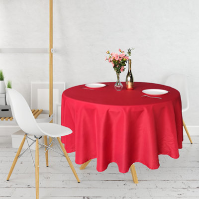 Neel Blue Polyester Tablecloth Round 70" - Red