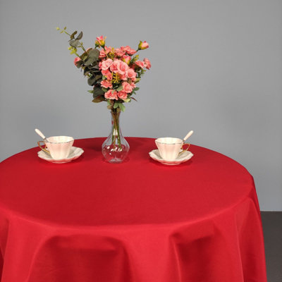 Neel Blue Polyester Tablecloth Round 90" - Red
