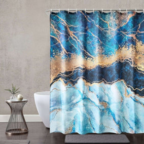 Neel Blue Shower Curtain Fabric Bathroom Curtain With 12 Curtain Hook Waterproof Bath Curtain 180 x 180cm