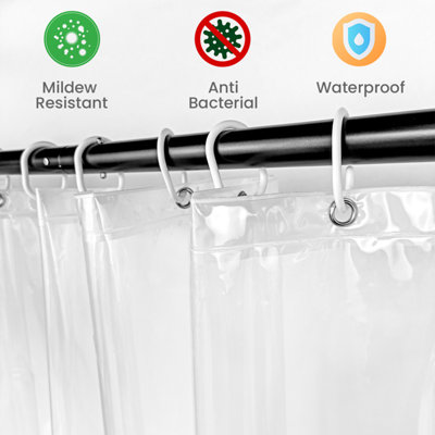 Neel Blue Shower Curtain Liner, Mould & Mildew Resistant With 12 Curtain  Hooks, 180cm x 180cm - Clear With Bottom Magnet