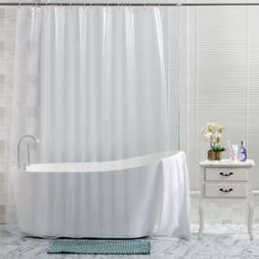 Neel Blue Shower Curtain Liner, Mould & Mildew Resistant With 12 Curtain Hooks, 180cm x 180cm - Clear