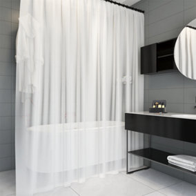 Neel Blue Shower Curtain Liner, Mould & Mildew Resistant With 12 Curtain Hooks, 180cm x 180cm - Frosty White