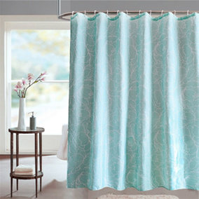 Neel Blue Shower Curtain Polyester Curtain Mould & Mildew  With 12 Curtain Hook 180 x 200cm