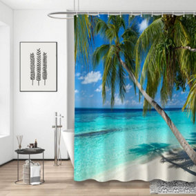 Neel Blue Shower Curtain With Hooks, Bathroom Polyester Curtain 180cm x 200cm