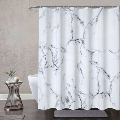 Neel Blue Shower Curtain With Hooks, Grey & White, 180cm x 200cm