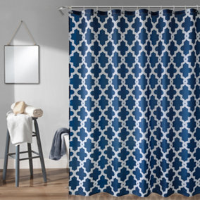 Neel Blue Shower Curtain With Hooks, Resistant Bathroom Curtain 180cm x 180cm