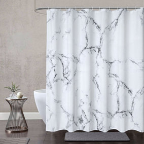 Neel Blue Shower Curtain With Hooks, Waterproof 180cm x 180cm