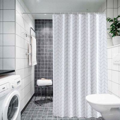 Neel Blue Shower Curtain With Hooks, Waterproof Polyester Fabric, 180cm ...