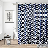 Neel Blue Shower Curtain With Hooks, Waterproof Polyester Fabric, 180cm x 180cm