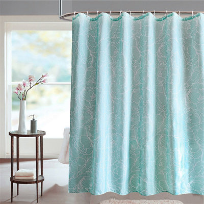 Neel Blue Shower Curtain With Hooks, Waterproof Polyester Fabric, 180cm x 180cm