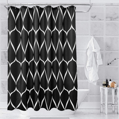 Black and shop blue shower curtain