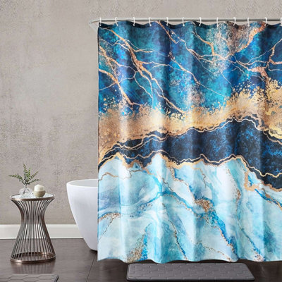 Neel Blue Shower Curtain With Hooks, Waterproof Polyester Fabric, 180cm ...